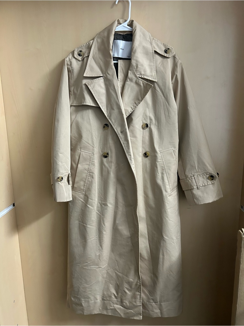 Mango Beige Double-Breasted Trench Coat